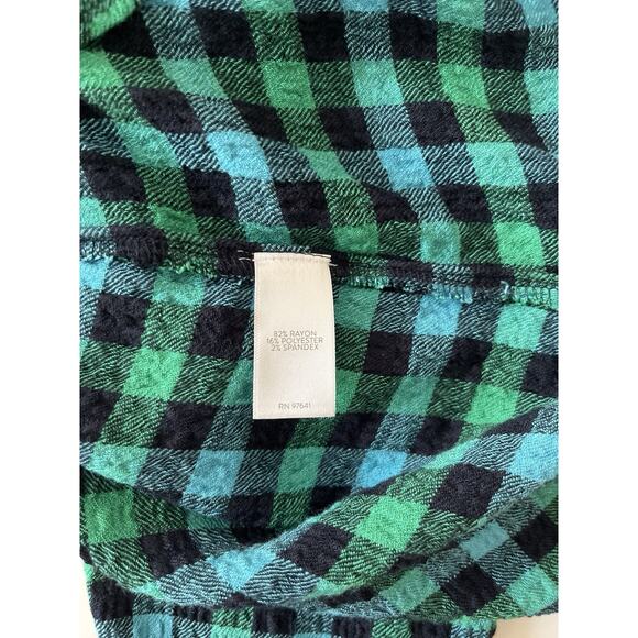 J Jill Tunic Top Shirt Women L Green Black Plaid Relaxed 1/4 Button Up Cottage - Picture 8 of 9
